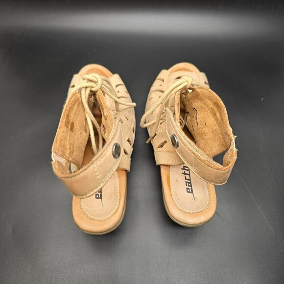 Earth Sandals Kristen Leather Upper Peep Toe Heeled 6.5B With Lace Up JJ4013 - Picture 9 of 13